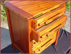 Shown with two drawers open. Note the Ebony pinned through dovetail drawer construction.